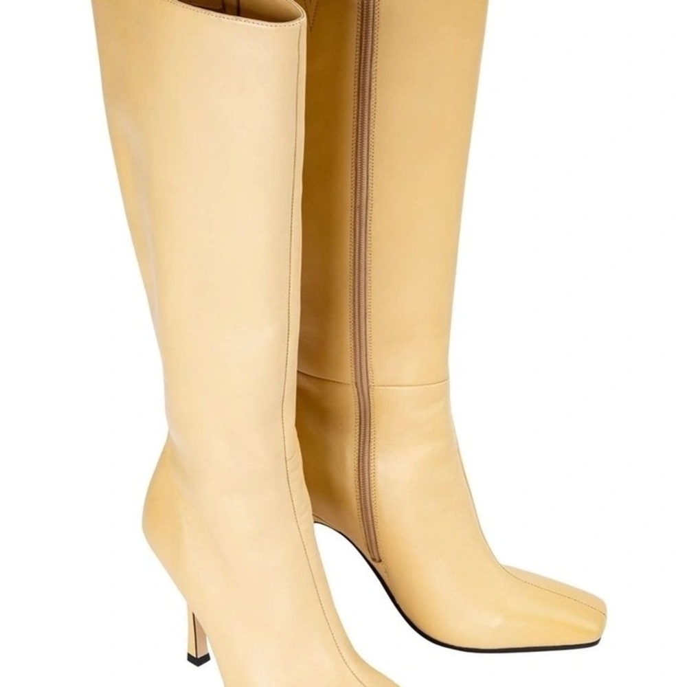 Tony Bianco Cream Knee-High Leather Heeled Boots